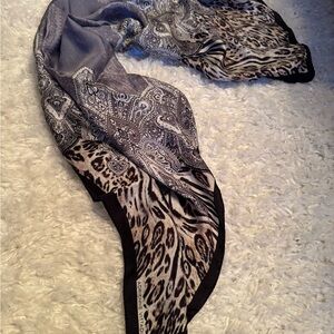Adrienne Vittadini Gray, Black & Cream Animal Paisley Silk Scarf